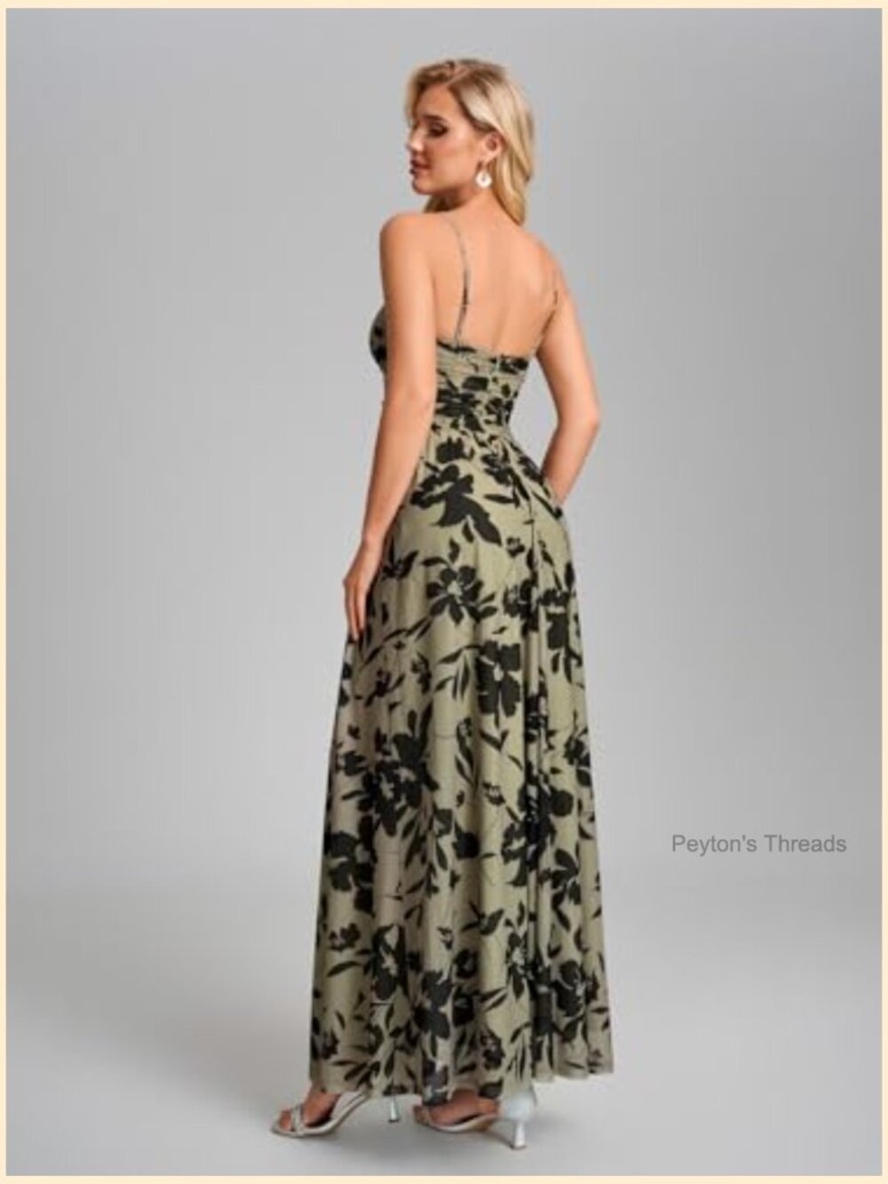 Spaghetti Strap Floral Maxi Dress A-Line V-Neck Wedding Guest Long Sundress - Picture 4 of 5